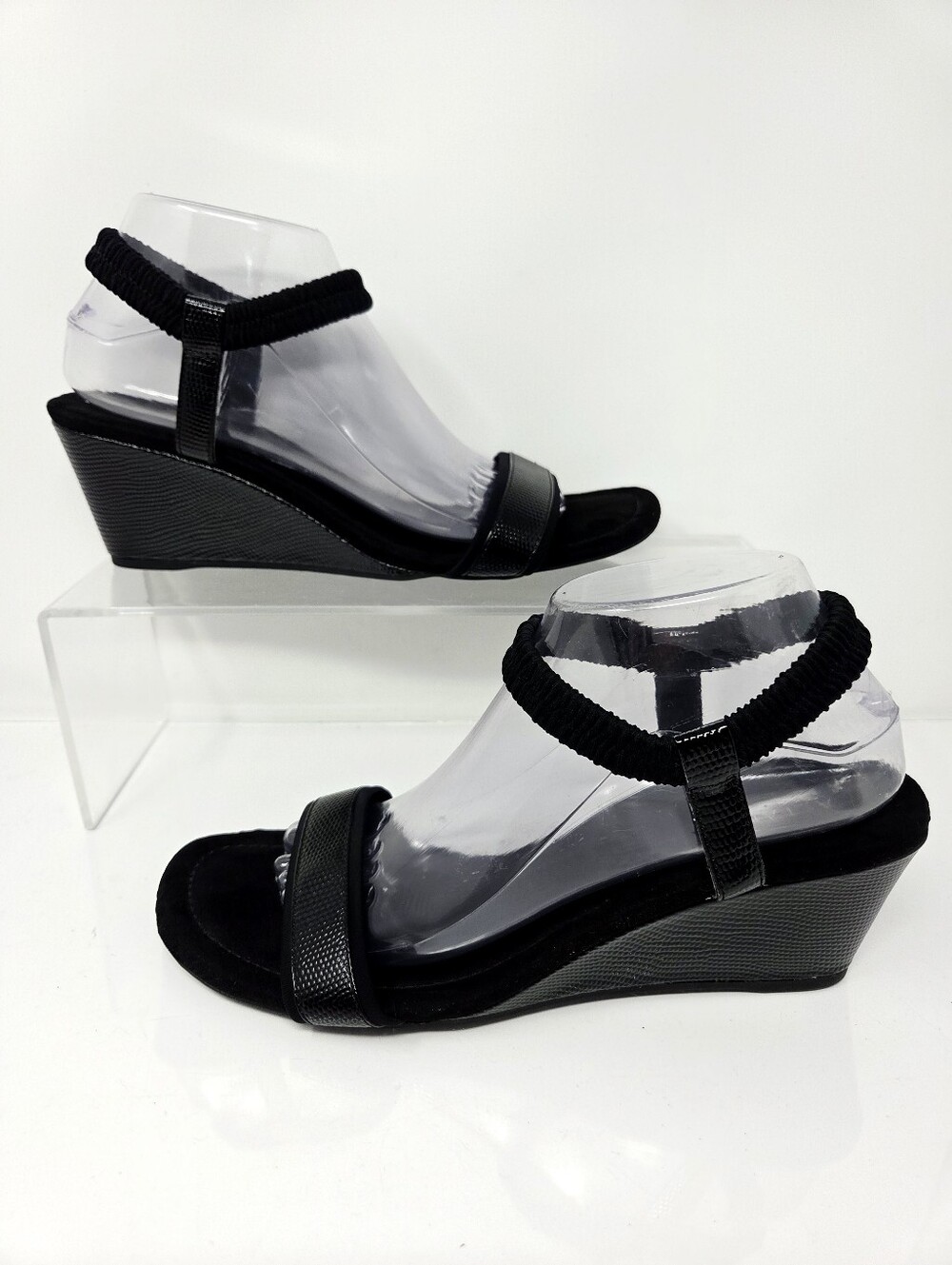 Alfani Giselle Black Wedge Sandals Women’s 9.5 minimalist Y2K Resortwear